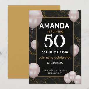 Gold an black 50th Birthday party Invitation