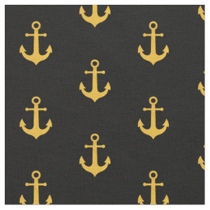 Gold Anchor Black Printed Fabric