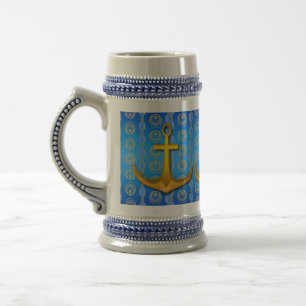 Gold Anchor Blue Cerulean Stein Mug