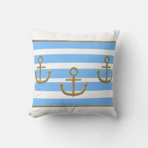 gold anchor blue white background cushion