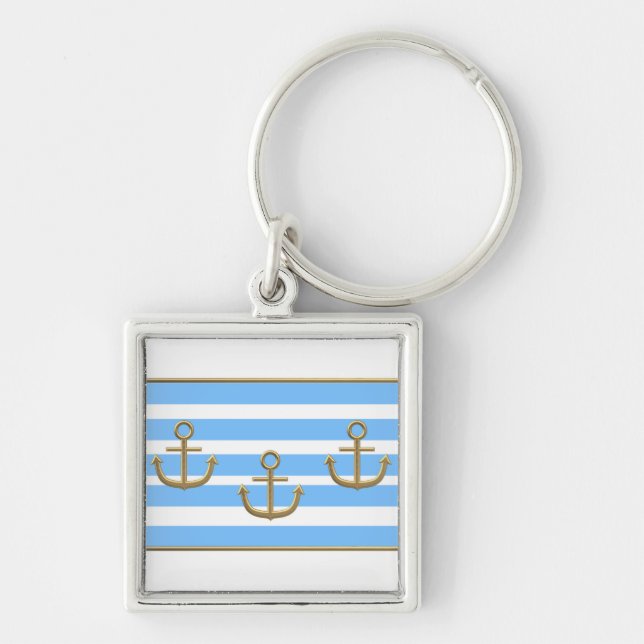gold anchor blue white background key ring (Front)