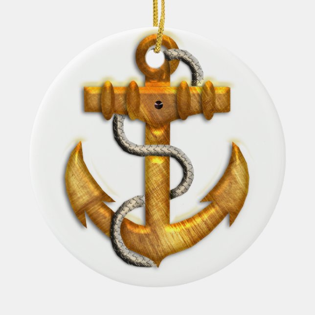 Gold Anchor Ceramic Tree Decoration (Front)