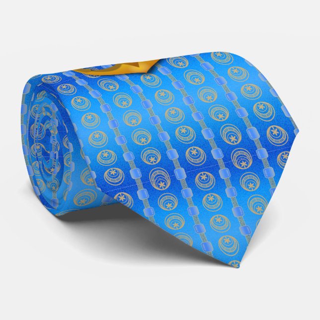 Gold Anchor Cerulean Blue Tie (Rolled)