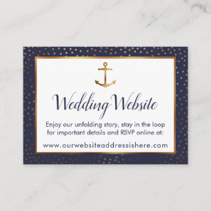Gold Anchor Confetti on Navy Wedding Website Cards