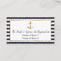 Gold Anchor Confetti Stripes Wedding Registry Card
