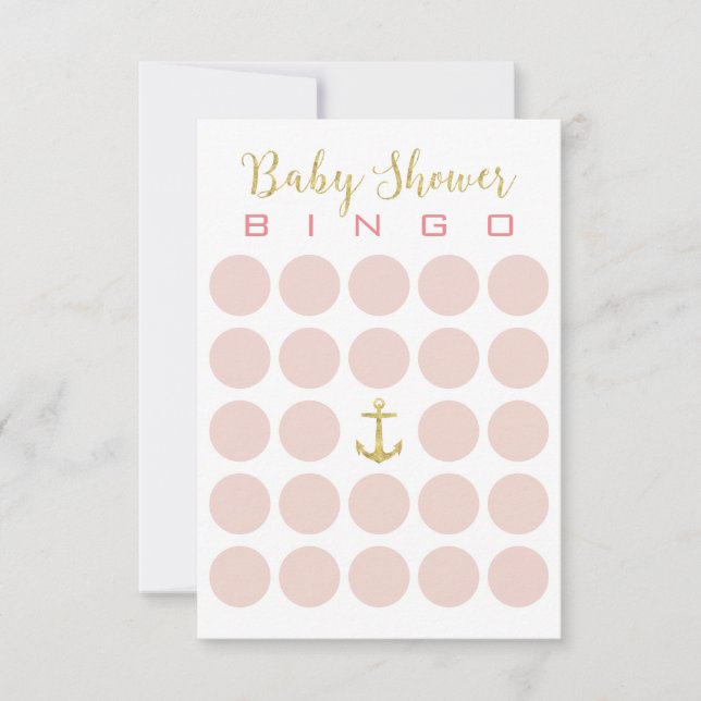 Gold Anchor Cute 5x5 Baby Shower Bingo Invitation (Front)