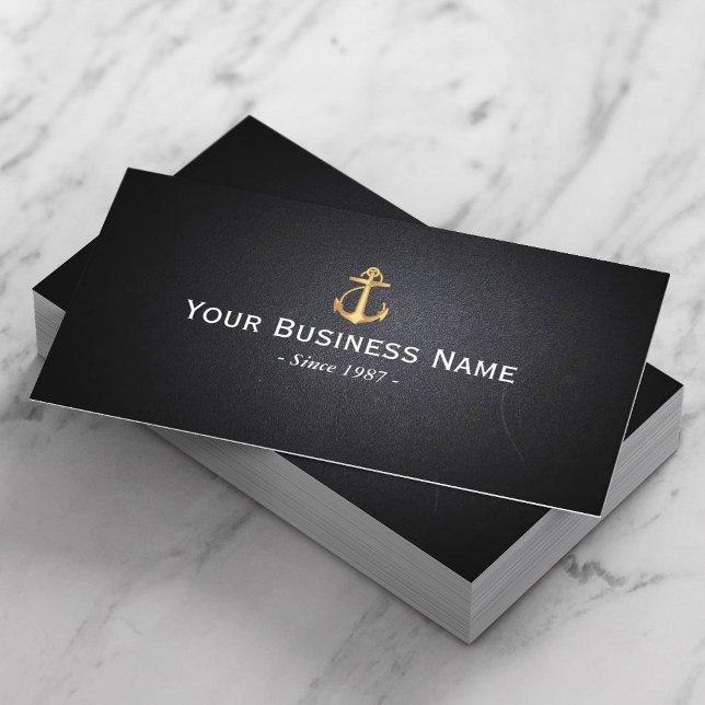 Gold Anchor Dark Leather Texture Business Card (Creator Uploaded)
