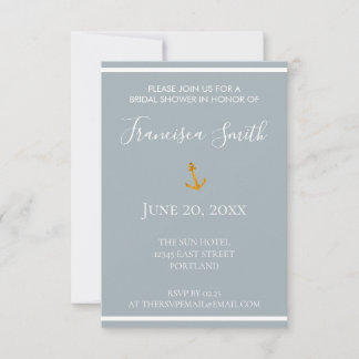 Gold Anchor Grey Nautical Bridal Shower Invitation