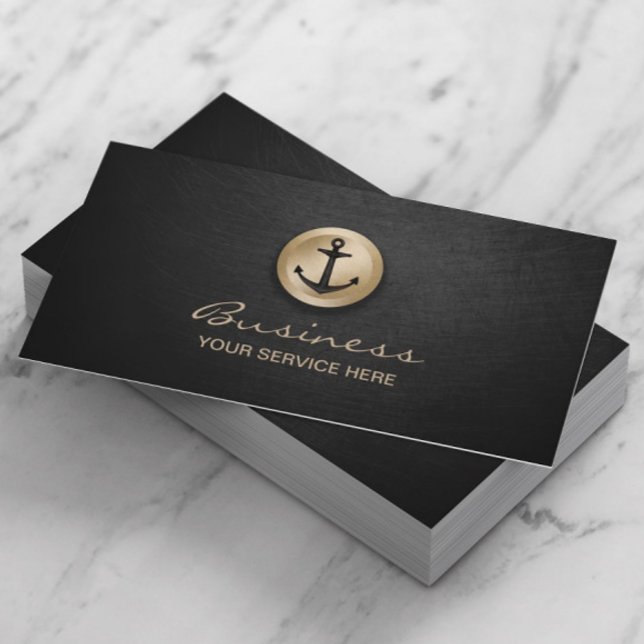 Gold Anchor Icon Modern Black & Gold Business Card (Creator Uploaded)