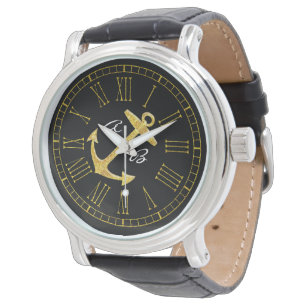 Gold Anchor Initials Personalise Watch