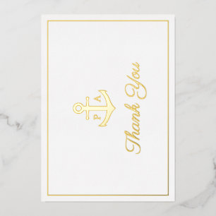 Gold Anchor Monogram Nautical Wedding You Card