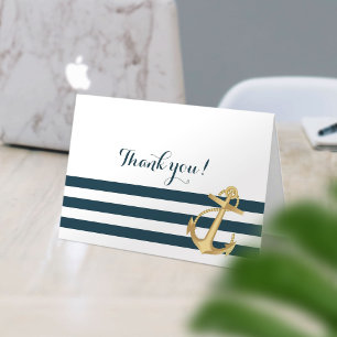 Gold Anchor Nautical Baby Shower Thank You Card