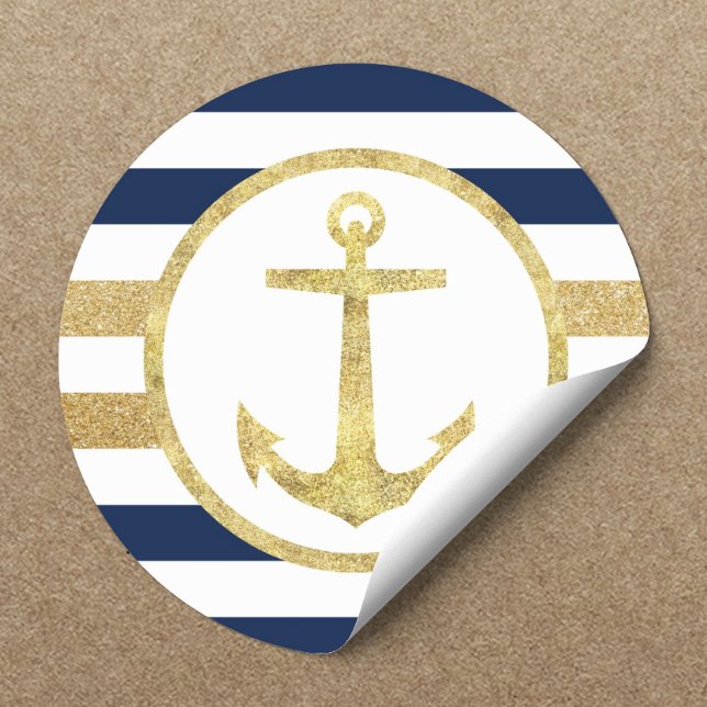 Gold Anchor Nautical Navy Stripes Envelope Seal (Creator Uploaded)
