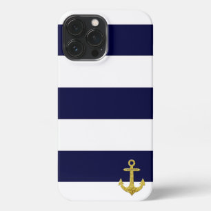 Gold anchor nautical stripes  iPhone 13 pro max case