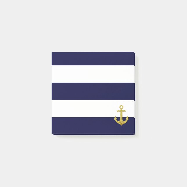 Gold anchor nautical stripes post-it notes (Front)