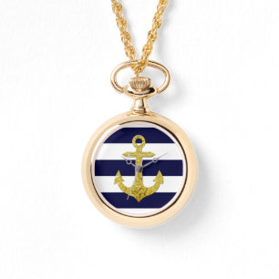 Gold anchor nautical stripes watch