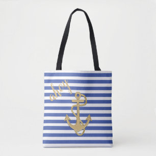Gold Anchor Nautical Tote Bag