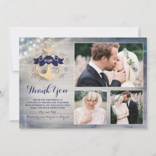 Gold Anchor Nautical Wedding Thank You Photo Card