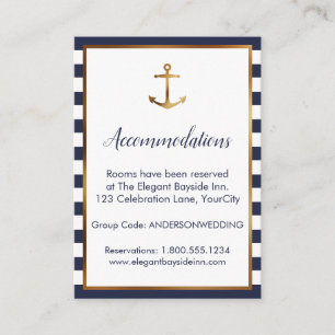 Gold Anchor Navy White Stripes Accommodation Cards