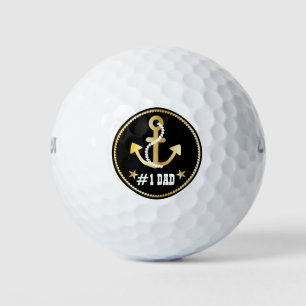 Gold Anchor Number 1 Dad Nautical Father's Day Golf Balls