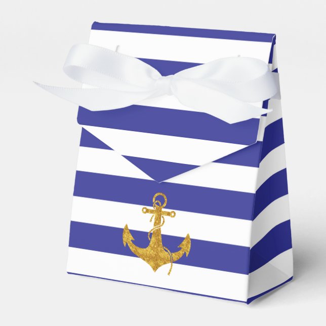 Gold Anchor on Blue Stripes Favour Box (Front Side)