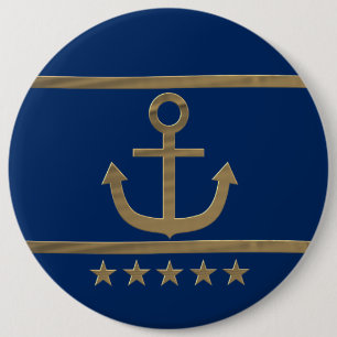 gold anchor on navy blue background 6 cm round badge
