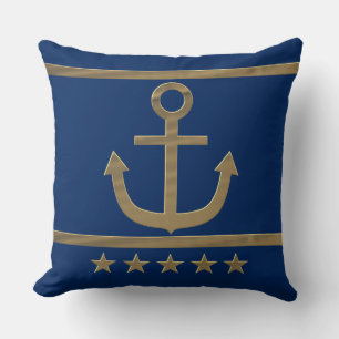 gold anchor on navy blue background cushion