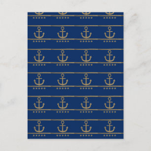 gold anchor on navy blue background postcard