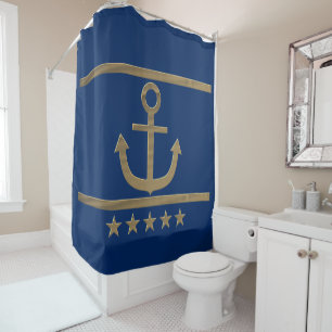 gold anchor on navy blue background shower curtain