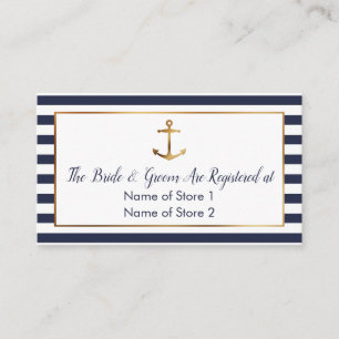 Gold Anchor w/ Navy Stripes Wedding Registry Card