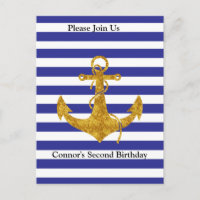 Gold Anchor with Blue Stripes Birthday