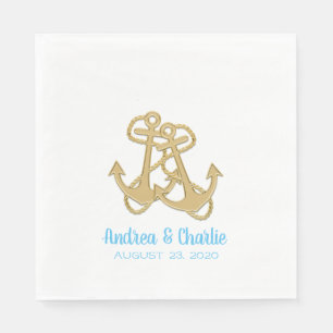 Gold Anchors Engagement Shower Party Napkins