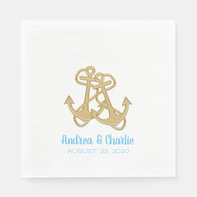Gold Anchors Engagement Shower Party Napkins (Front)