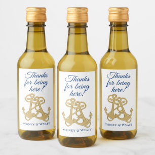 Gold Anchors Nautical Wedding Mini Bottle Wine Label