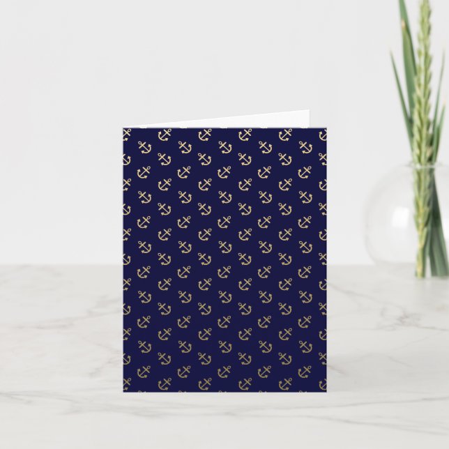 Gold Anchors Navy Blue Background Pattern Card (Front)