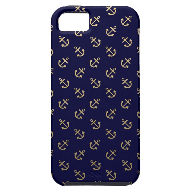 Gold Anchors Navy Blue Background Pattern Case-Mate iPhone Case (Back)