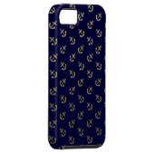 Gold Anchors Navy Blue Background Pattern Case-Mate iPhone Case (Back/Right)