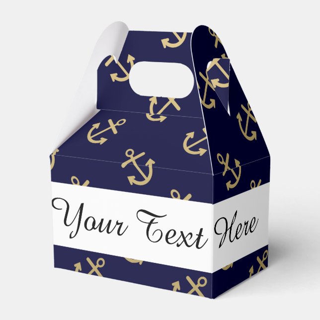 Gold Anchors Navy Blue Background Pattern Favour Box (Front Side)
