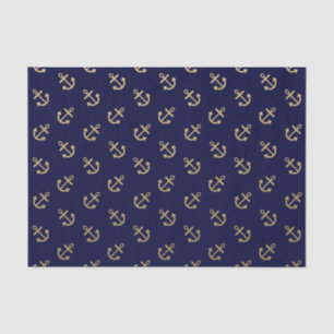 Gold Anchors Navy Blue Background Pattern Tissue Paper