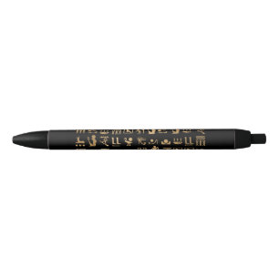 Gold Ancient Egyptian Hieroglyphics Art on Black Ink Pen
