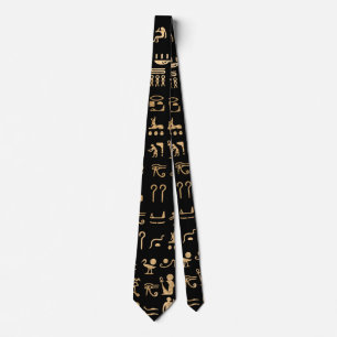 Gold Ancient Egyptian Hieroglyphics Art on Black Tie