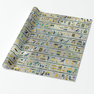 Gold and Abalone Egyptian hieroglyphs on pearl Wrapping Paper