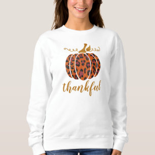 Gold and animal-print pumpkin thankful sweatshirt