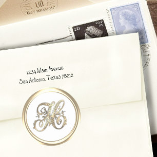 Gold and Any Colour Ornate Initial Monogram H Classic Round Sticker