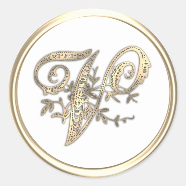 Gold and Any Colour Ornate Initial Monogram V Classic Round Sticker (Front)