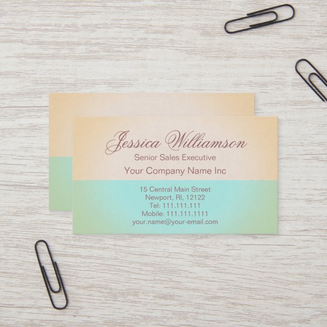 Gold and Aqua Elegant Contemporary Lady's Chic Business Card (Front/Back In Situ)