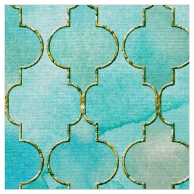 Gold and Aqua Maroccan pattern Fabric (Swatch)