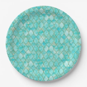 Gold and Aqua Maroccan pattern Paper Plate