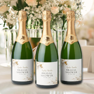 Gold and Beige Elegant Floral Bridal Shower Sparkling Wine Label