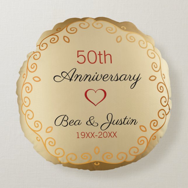 Gold And Beige Ornament Round Cushion (Front)